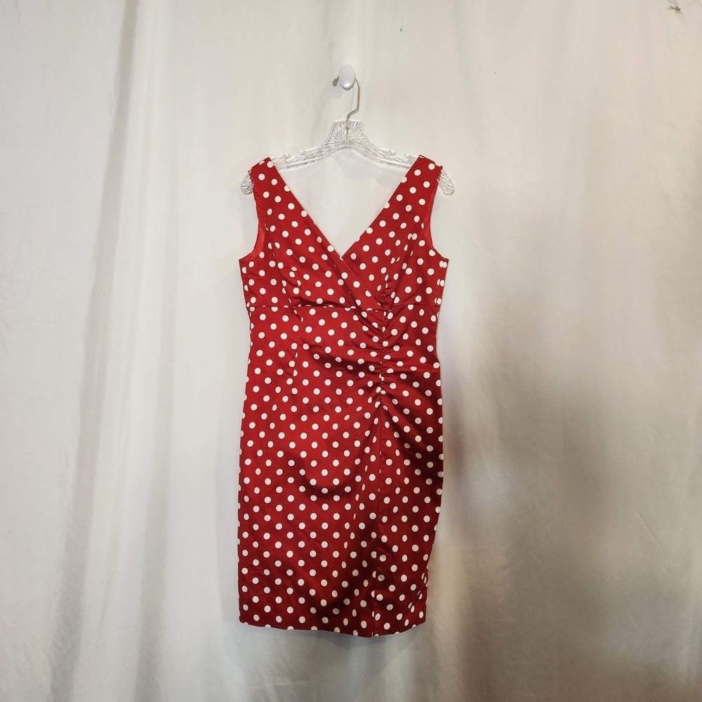 MADISON LEIGH Polka Dot Sheath‎ Dress Women 8P Red White Retro Rockabilly Pin Up